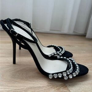 Zara Black Crystal-Trim Suede Stiletto Sandals